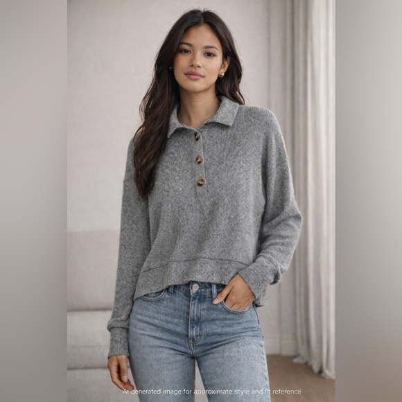 Sweet Romeo Tops - Gray Button-Up Sweater Top